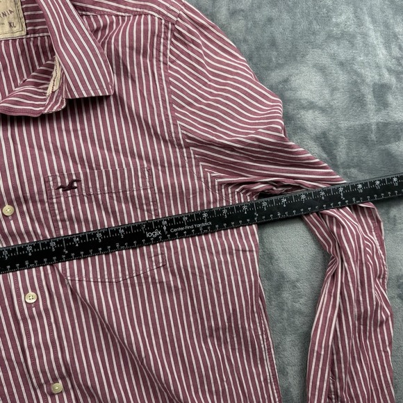 Hollister Men's Button Up Long Sleeve Red Pin Striped Collar Shirt X-Large - Picture 4 of 6